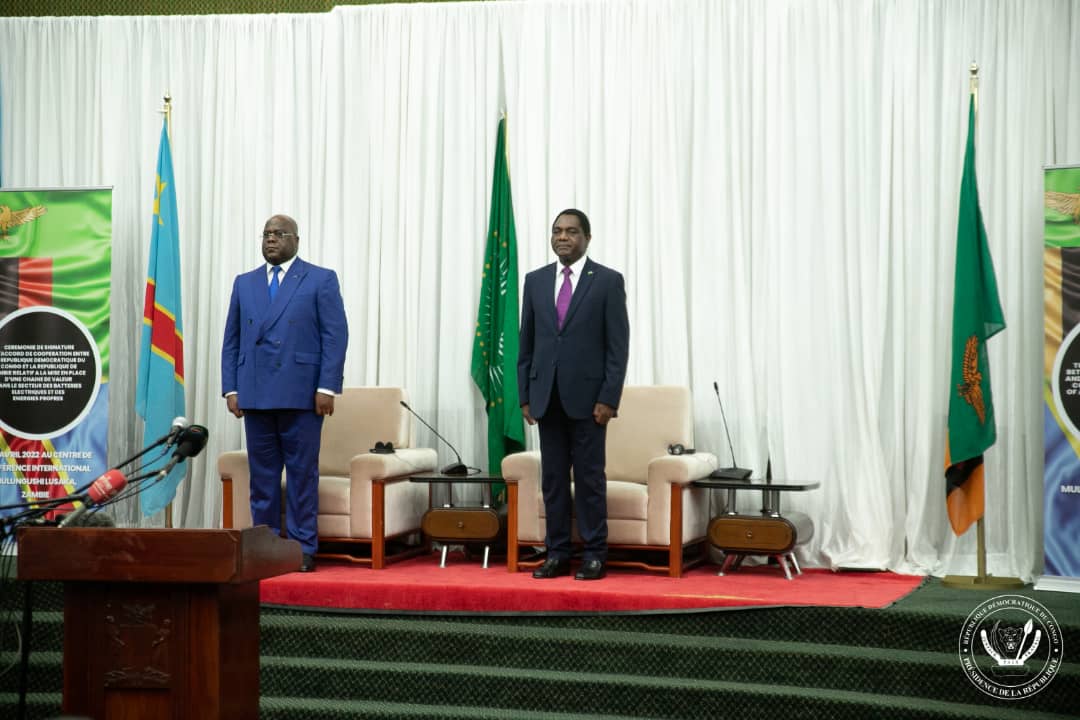 RDC-Diplomatie:Félix Tshisekedi et Hakainde Hichilema confortent position de leurs pays dans la production des batteries électroniques à Lusaka