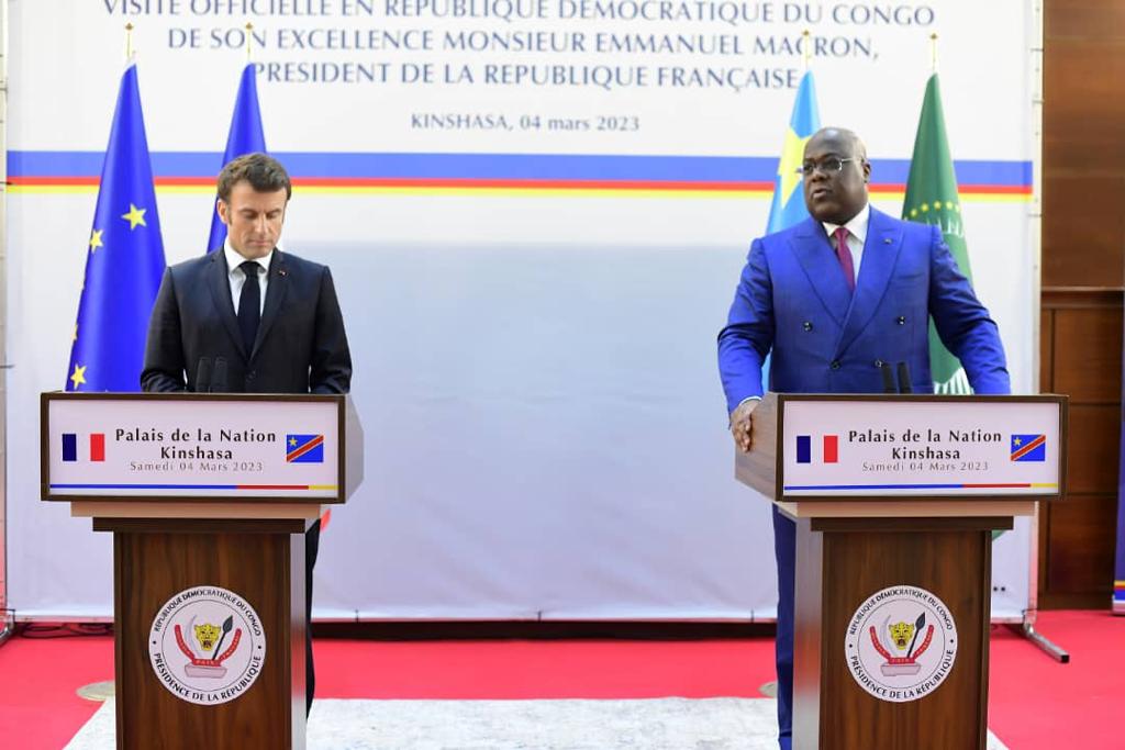 RDC – Diplomatie : Félix Tshisekedi reçoit Emmanuel Macron au Palais de la nation à Kinshasa